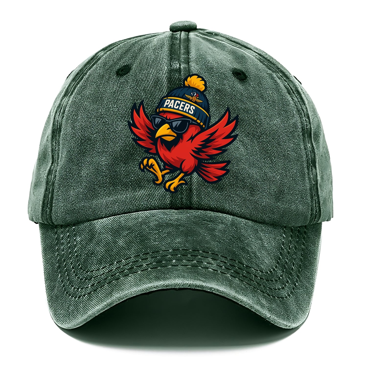 Indiana Cardinal wearing Pacers beanie with speedway patch and wayfarer sunglasses - Classic Cap - Forest Mist(Green)