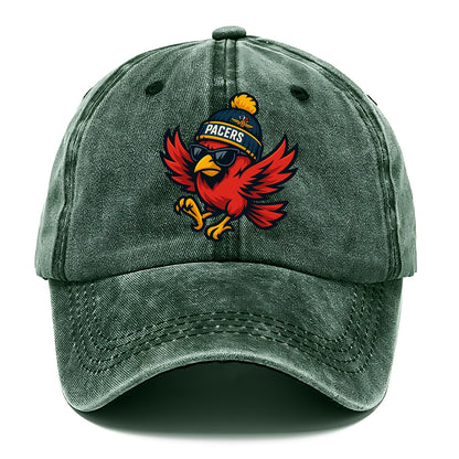 Indiana Cardinal wearing Pacers beanie with speedway patch and wayfarer sunglasses - Classic Cap - Forest Mist(Green)