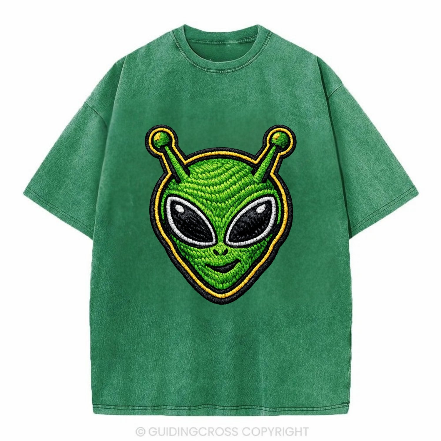 ALIEN MARTIAN - green alien with antenna in green , little green man - Vintage T-shirt - Forest Mist(Green)