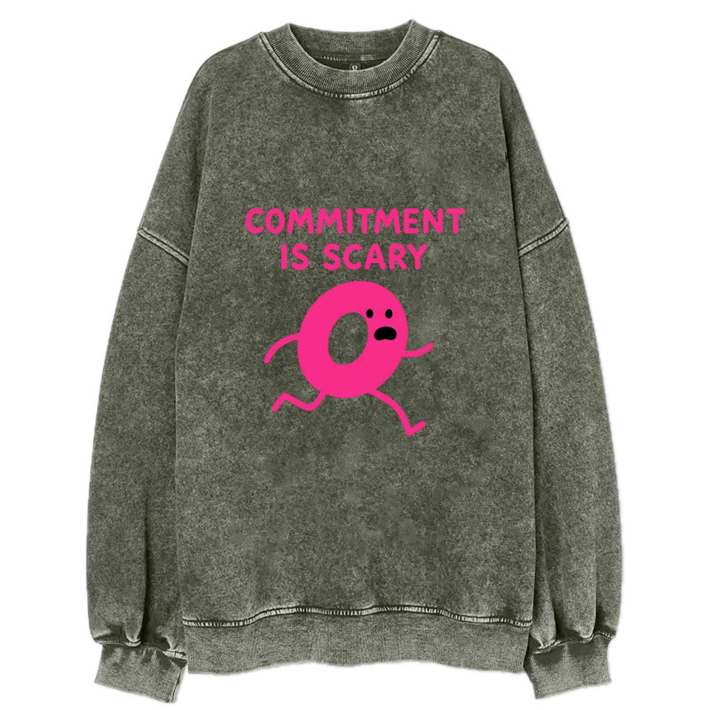 COMMITMENT IS SCARY | Terrified ring running away - Vintage Sweatshirt - Forest Mist(Green)