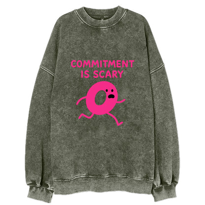 COMMITMENT IS SCARY | Terrified ring running away - Vintage Sweatshirt - Forest Mist(Green)