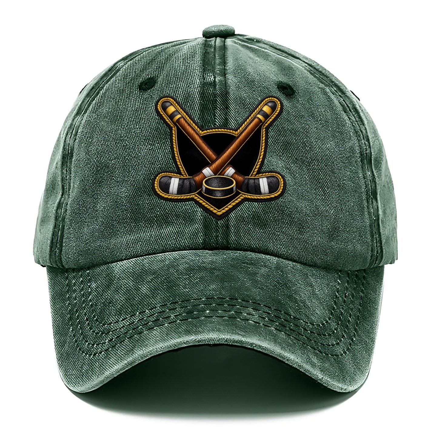 Embroidered patch design - HOCKEY CROSSED STICKS - ice hockey sticks with puck in - Classic Cap - Forest Mist(Green)