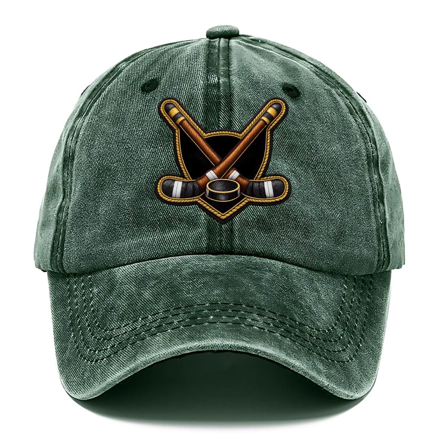 Embroidered patch design - HOCKEY CROSSED STICKS - ice hockey sticks with puck in - Classic Cap - Forest Mist(Green)