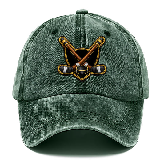 Embroidered patch design - HOCKEY CROSSED STICKS - ice hockey sticks with puck in - Classic Cap - Forest Mist(Green)