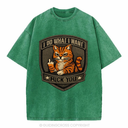 I DO WHAT I WANT CAT - sassy cat in orange , feline attitude - Vintage T-shirt - Forest Mist(Green)