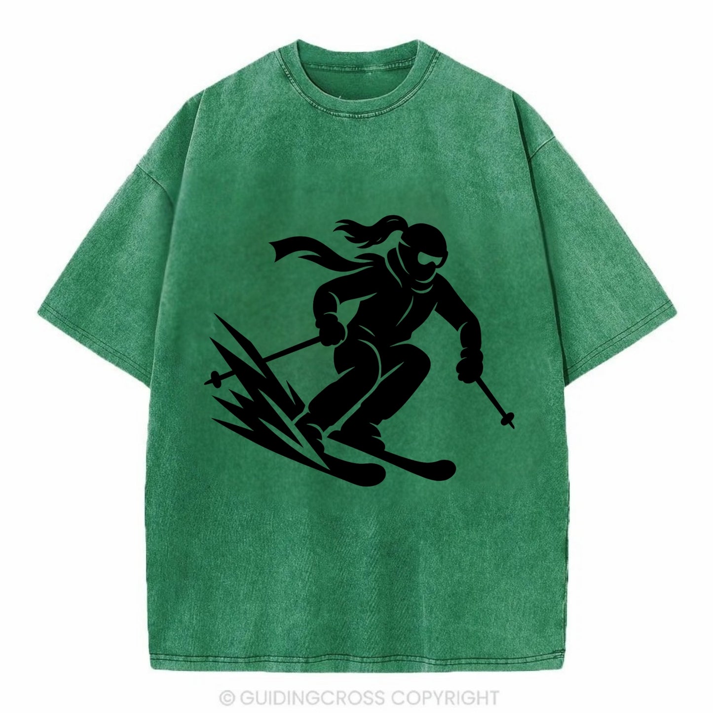 Skier carving down snowy slope - Vintage T-shirt - Forest Mist(Green)