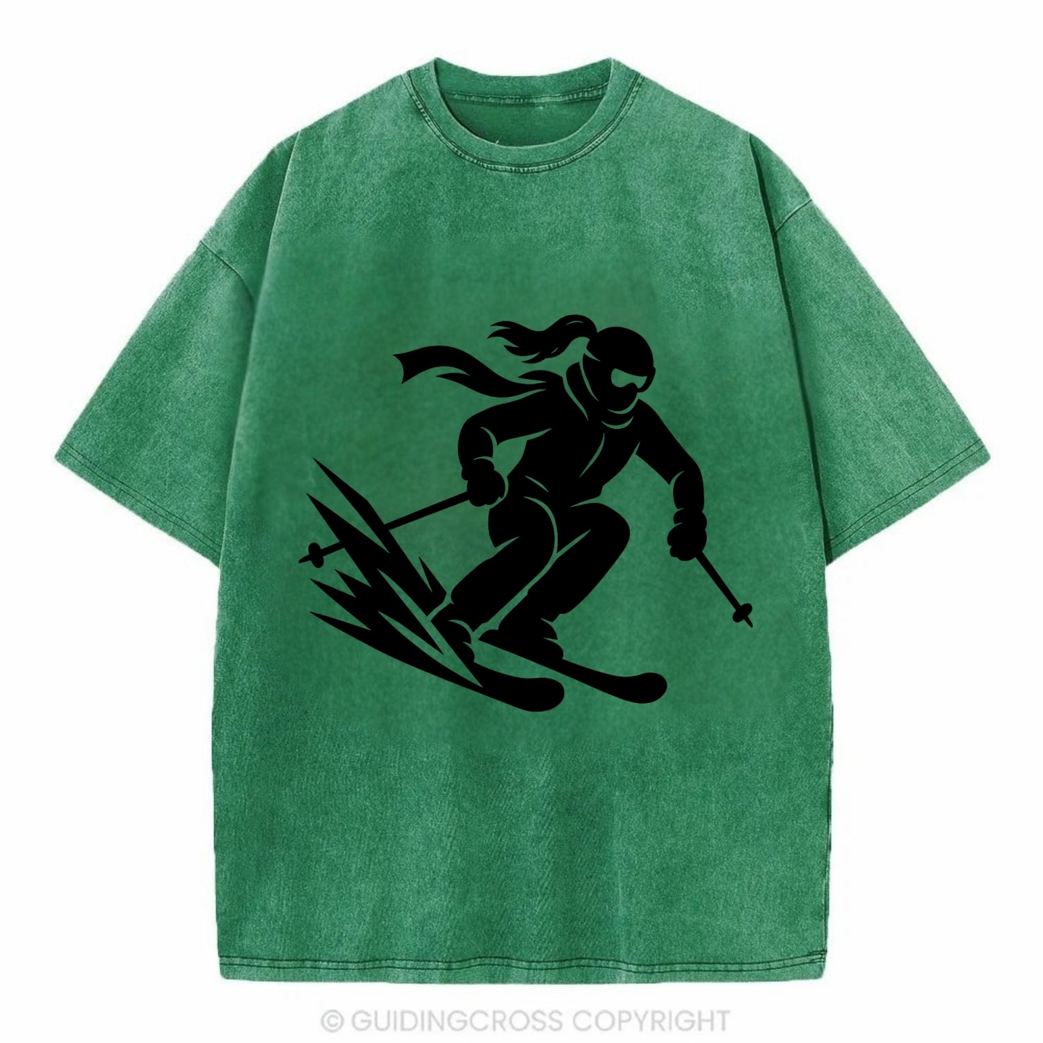 Skier carving down snowy slope - Vintage T-shirt - Forest Mist(Green)