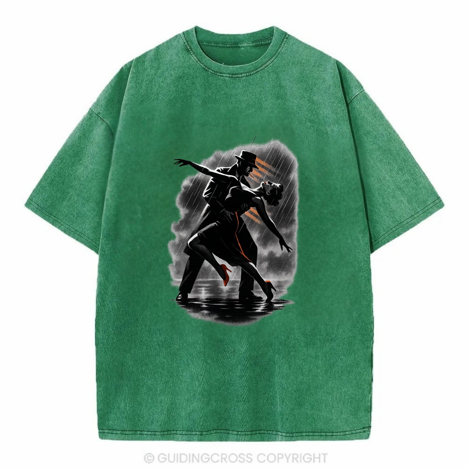 romantic dance pose with woman lifted in the air at lakeside - Vintage T-shirt - Forest Mist(Green)