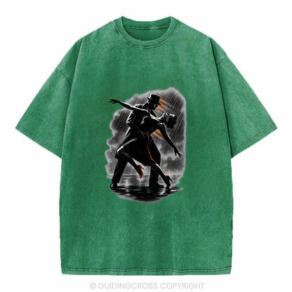 romantic dance pose with woman lifted in the air at lakeside - Vintage T-shirt - Forest Mist(Green)