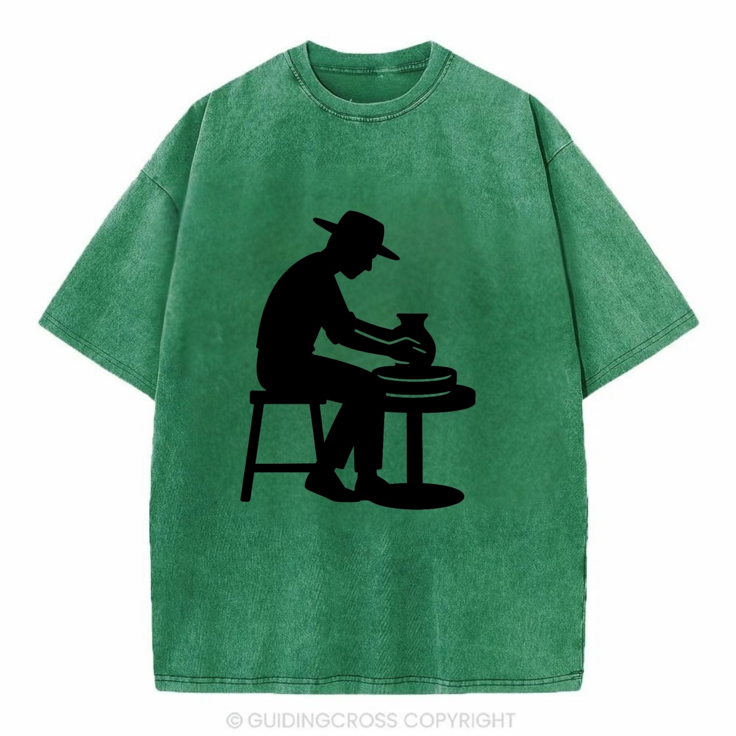 Potter shaping clay on wheel - Vintage T-shirt - Forest Mist(Green)