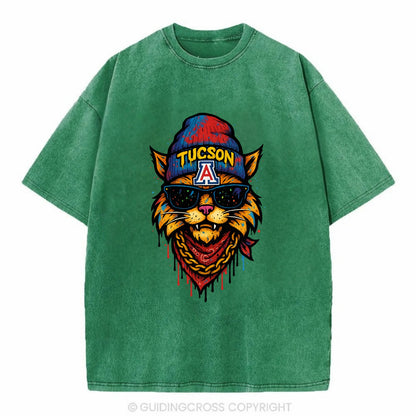 Tucson Wildcat wearing Arizona beanie with A patch - Vintage T-shirt - Forest Mist(Green)