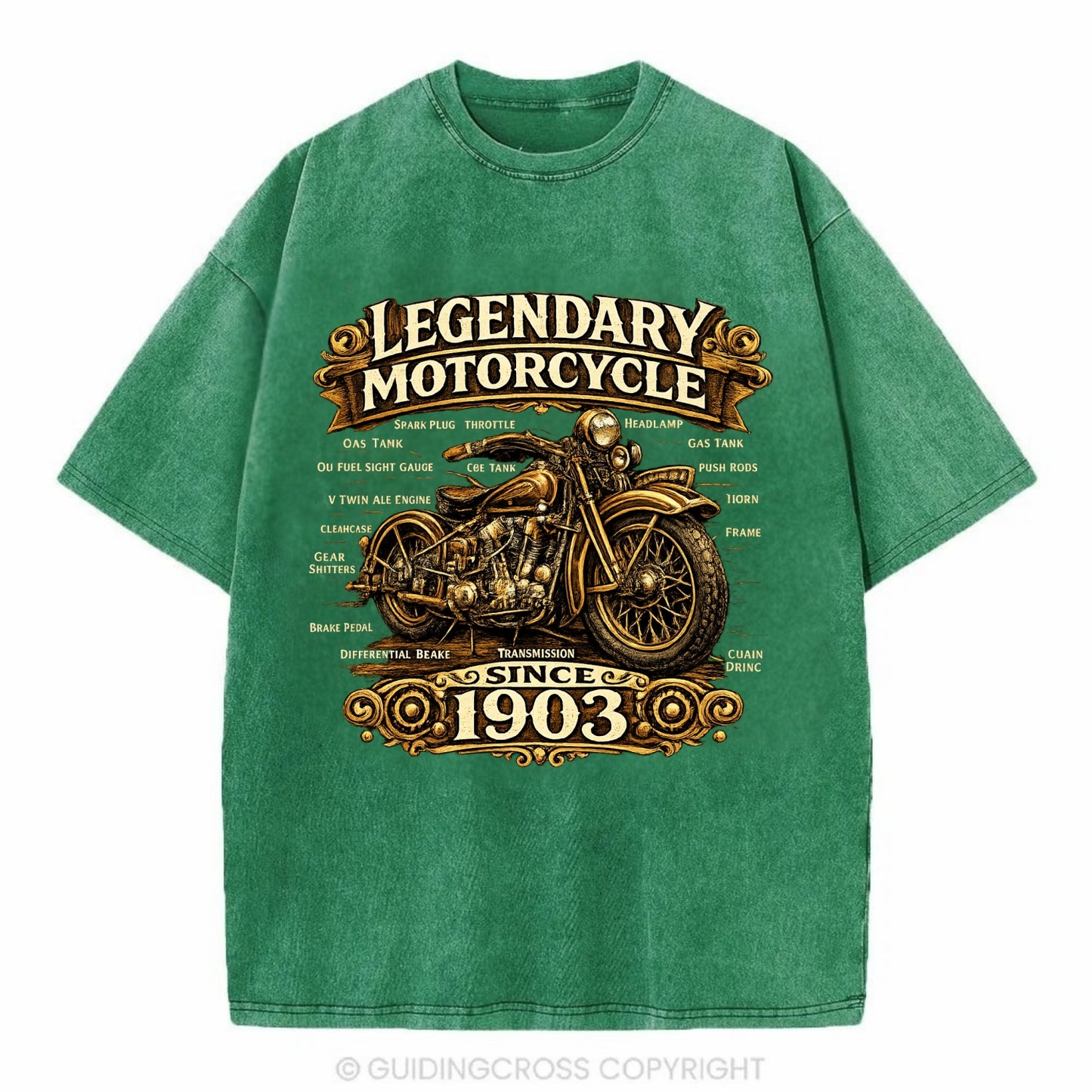 Legendary Motorcycle 1903 - Vintage T-shirt - Forest Mist(Green)