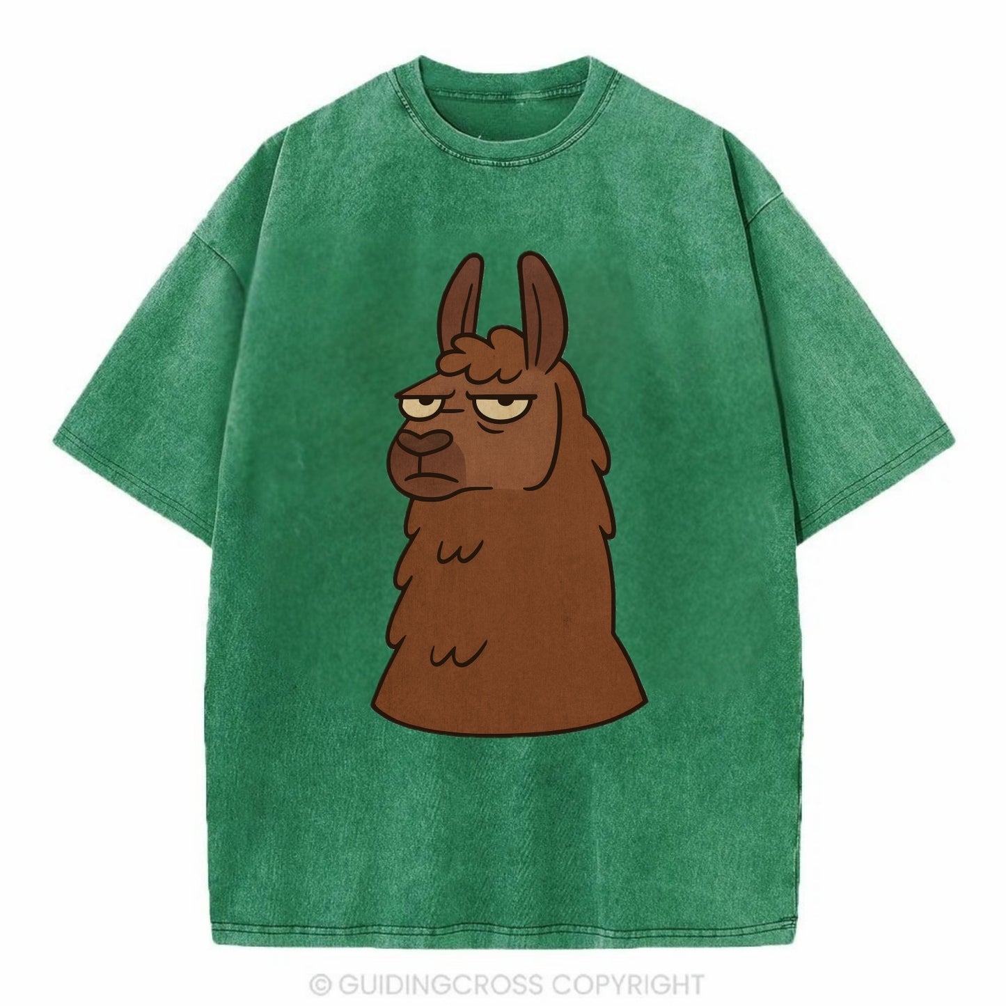 The Llama Judging Silently - Vintage T-shirt - Forest Mist(Green)
