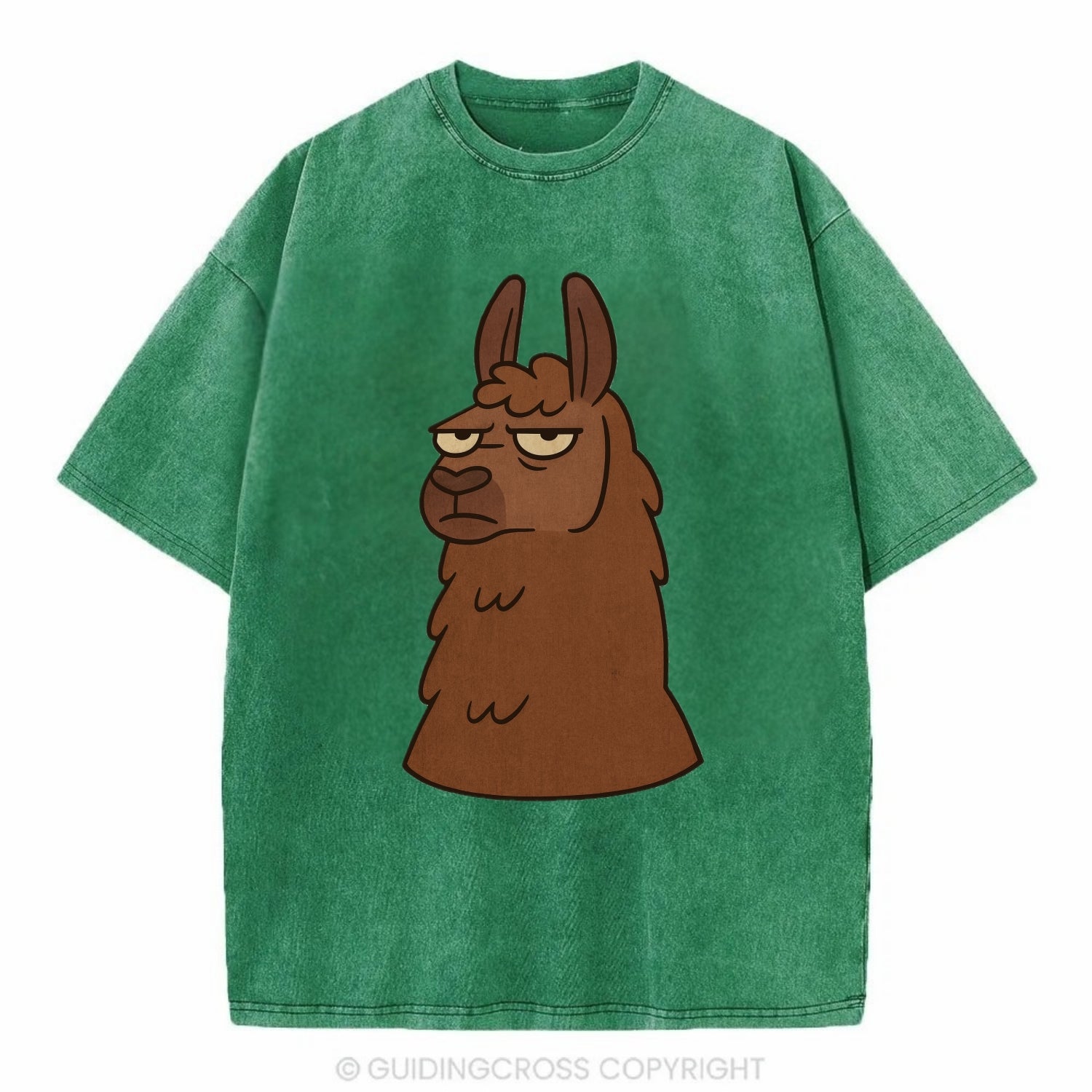 The Llama Judging Silently - Vintage T-shirt - Forest Mist(Green)