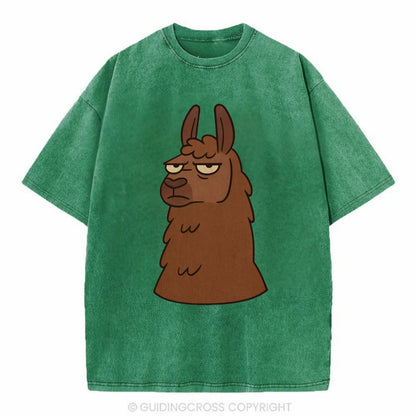 The Llama Judging Silently - Vintage T-shirt - Forest Mist(Green)