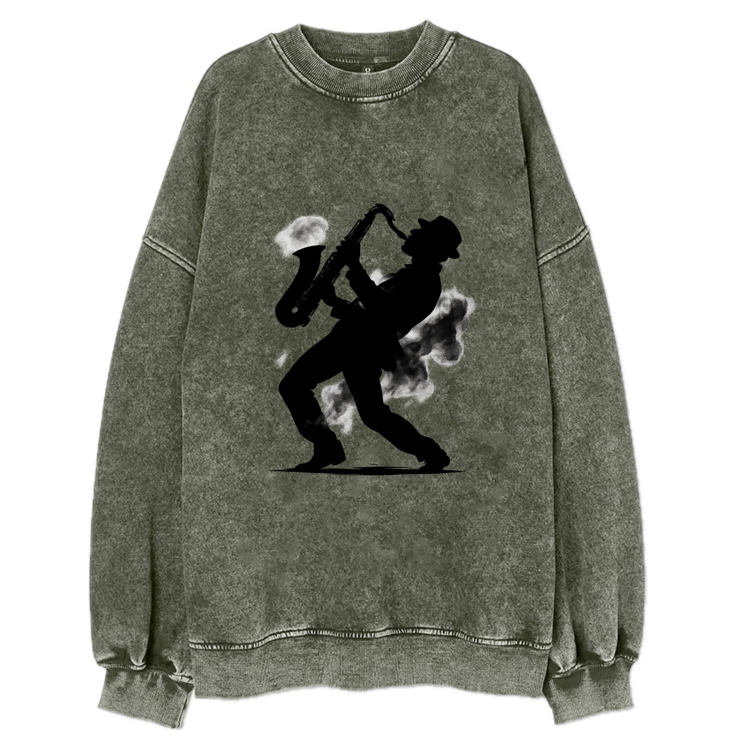 Saxophonist playing jazz in smoky room - Vintage Sweatshirt - Forest Mist(Green)