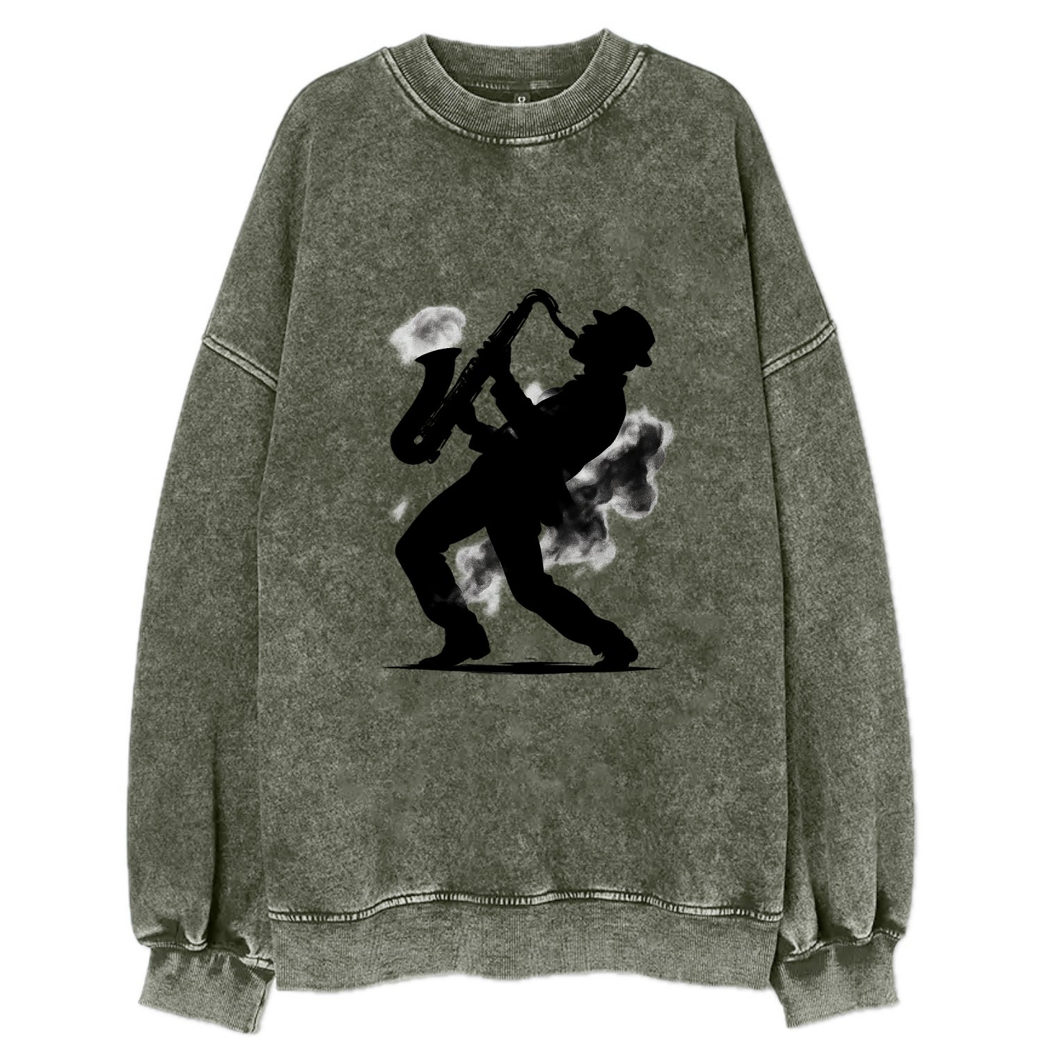 Saxophonist playing jazz in smoky room - Vintage Sweatshirt - Forest Mist(Green)