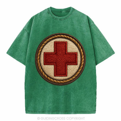 Medical Cross  - Vintage T-shirt - Forest Mist(Green)