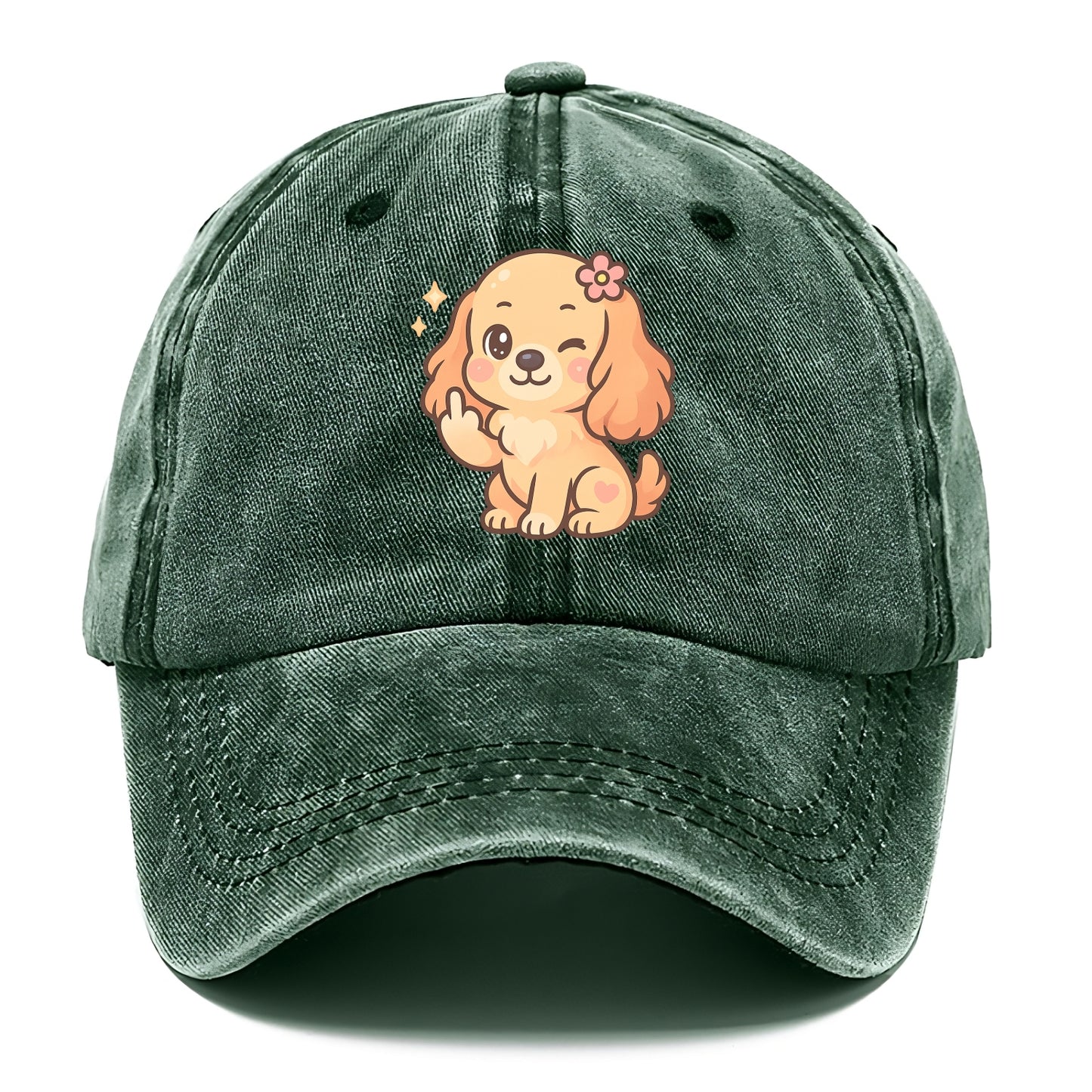 Cocker Spaniel with long wavy ears, gentle face, paw flipping off - Classic Cap - Forest Mist(Green)
