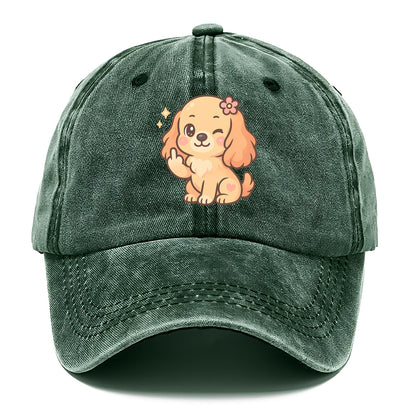 Cocker Spaniel with long wavy ears, gentle face, paw flipping off - Classic Cap - Forest Mist(Green)