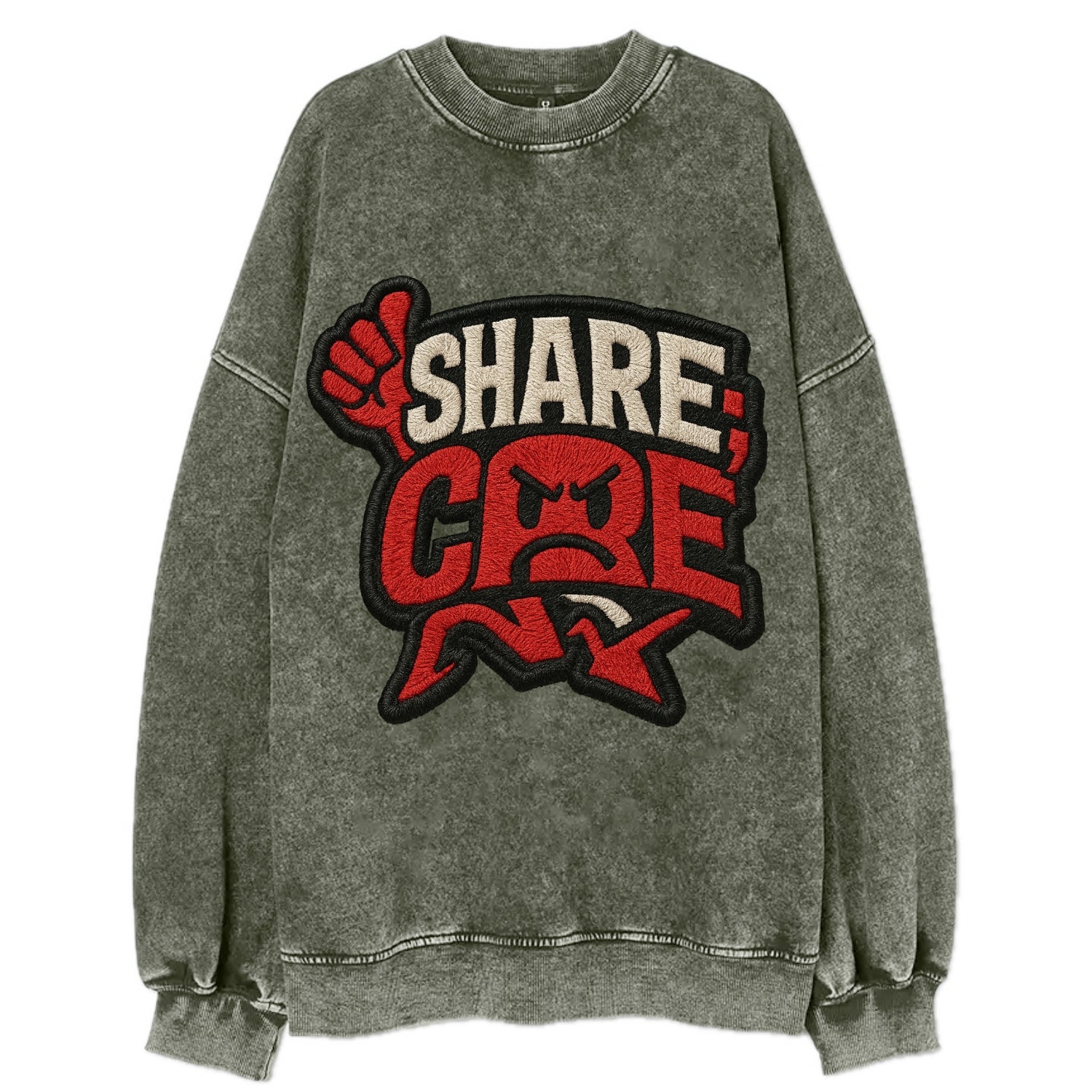 SHARE;CARE TOO MUCH Oversharer Green Hat - Vintage Sweatshirt - Forest Mist(Green)