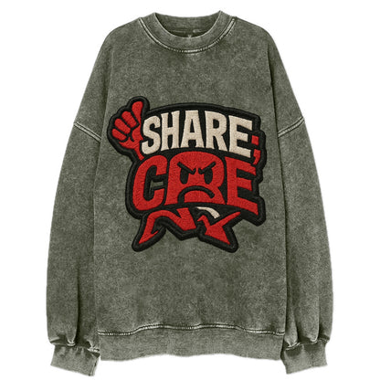 SHARE;CARE TOO MUCH Oversharer Green Hat - Vintage Sweatshirt - Forest Mist(Green)