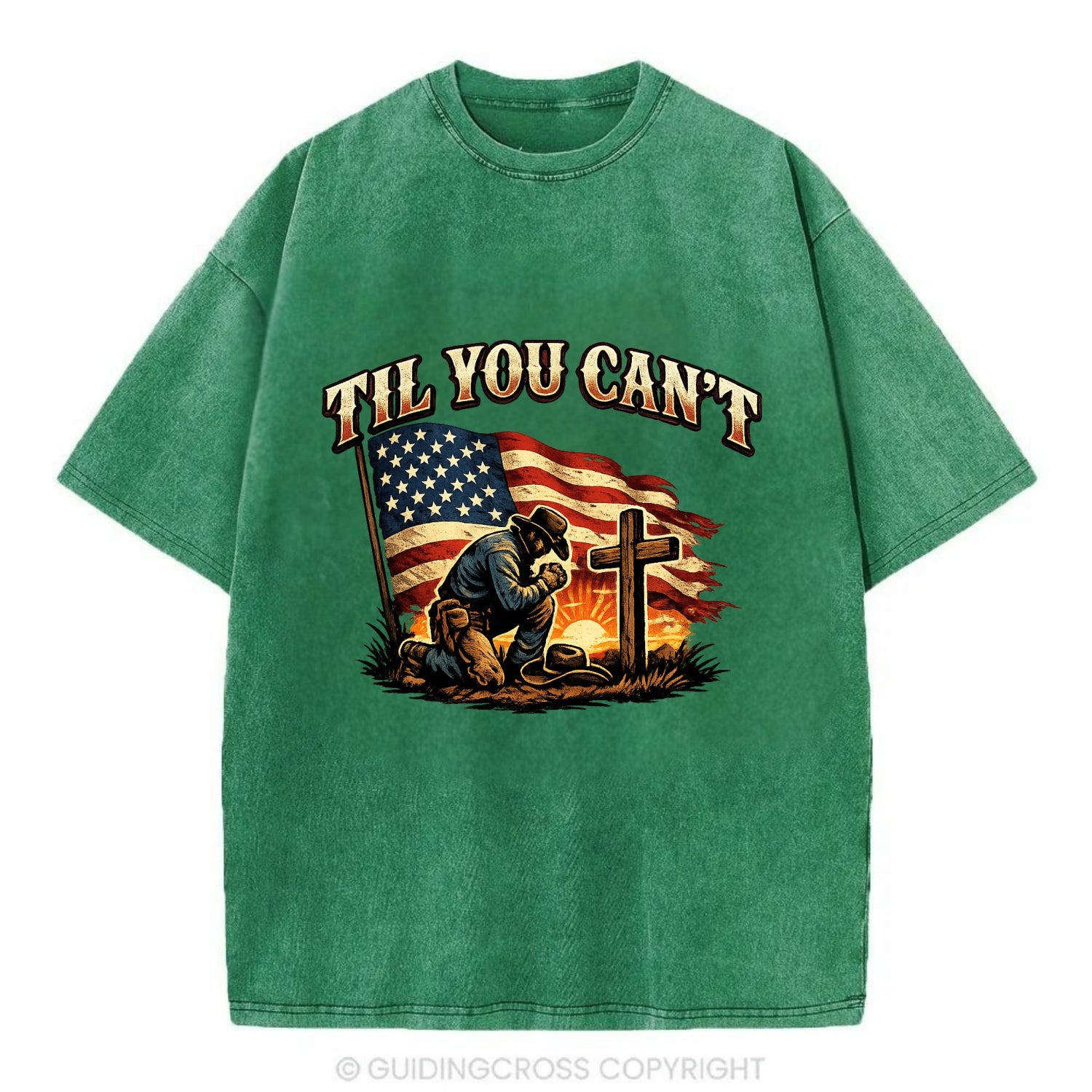 Til You Cant - Praying Cowboy - Vintage T-shirt - Forest Mist(Green)