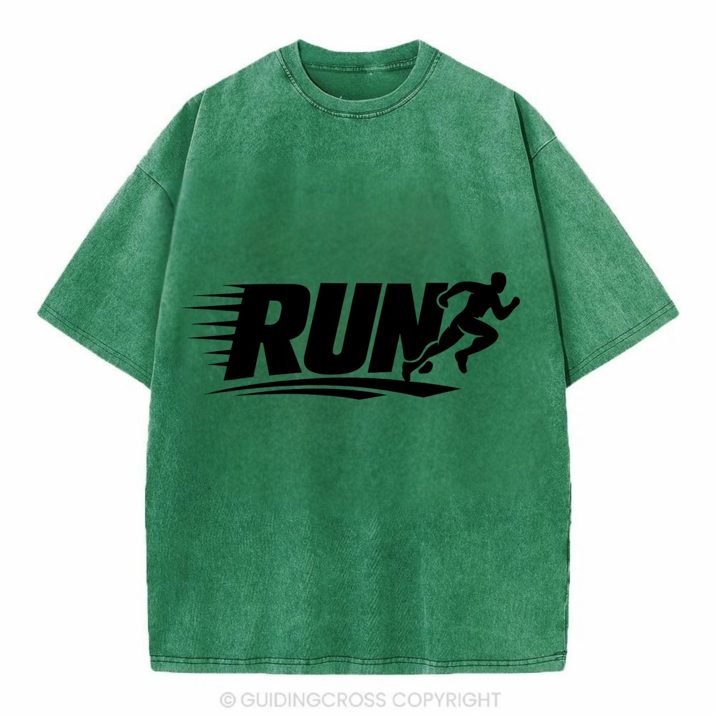 Bold typography design - "RUN" - cardio life, runner identity - Vintage T-shirt - Forest Mist(Green)