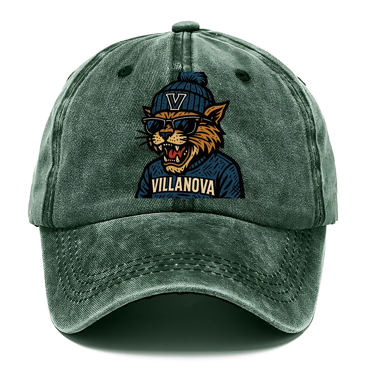 Villanova Wildcat wearing Villanova beanie with V patch - Classic Cap - Forest Mist(Green)