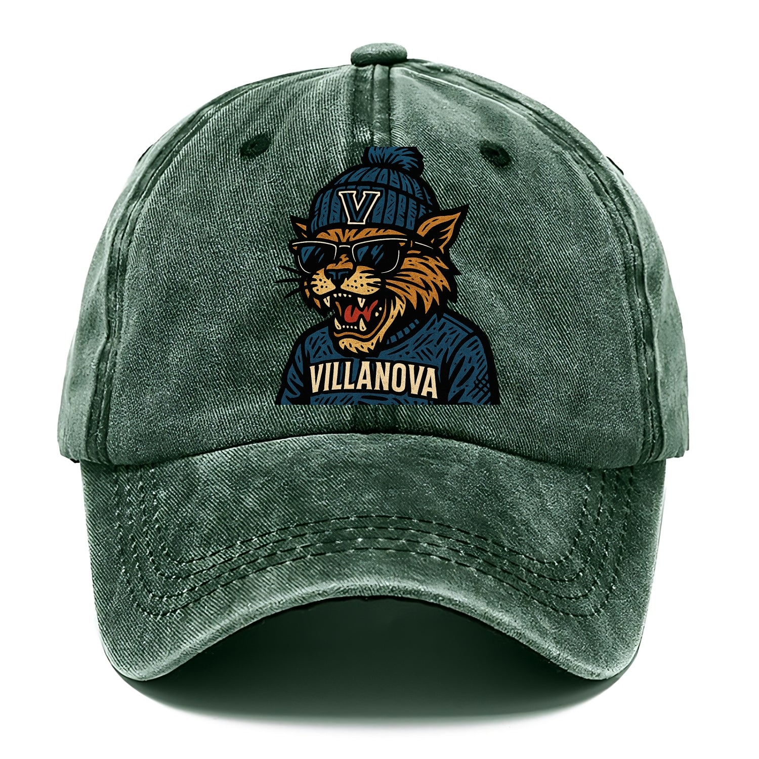 Villanova Wildcat wearing Villanova beanie with V patch - Classic Cap - Forest Mist(Green)