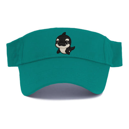 Baby Orca - black and white pattern, white eye patch, front-facing, curious and adorable - Visor - Forest Mist(Green)