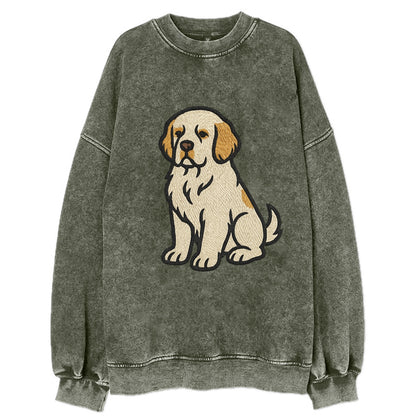 Clumber Spaniel - White with lemon markings embroidered pose - Vintage Sweatshirt - Forest Mist(Green)