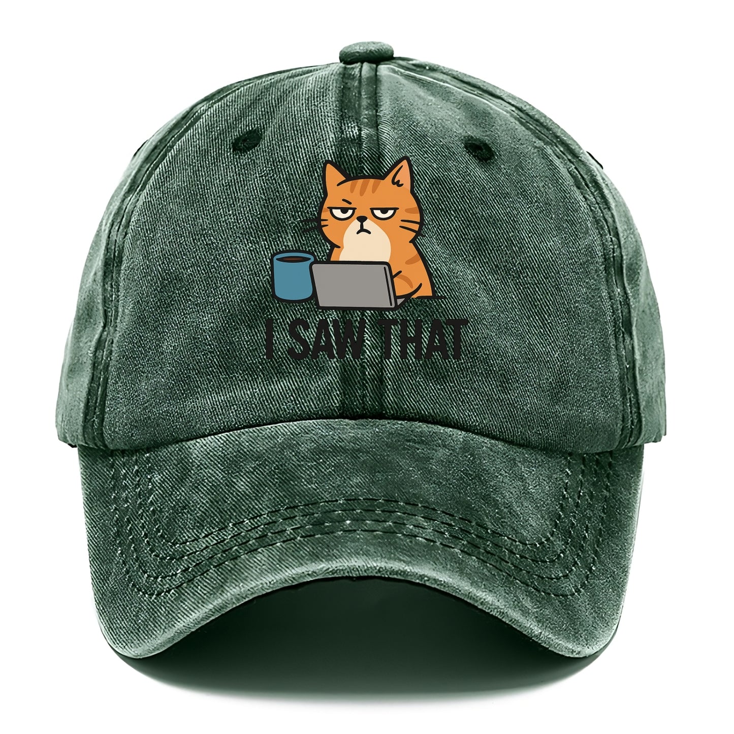 Cat with one eye open judging you - "I SAW THAT" - nothing escapes notice - Classic Cap - Forest Mist(Green)