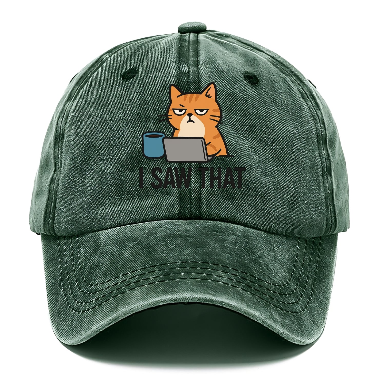 Cat with one eye open judging you - "I SAW THAT" - nothing escapes notice - Classic Cap - Forest Mist(Green)