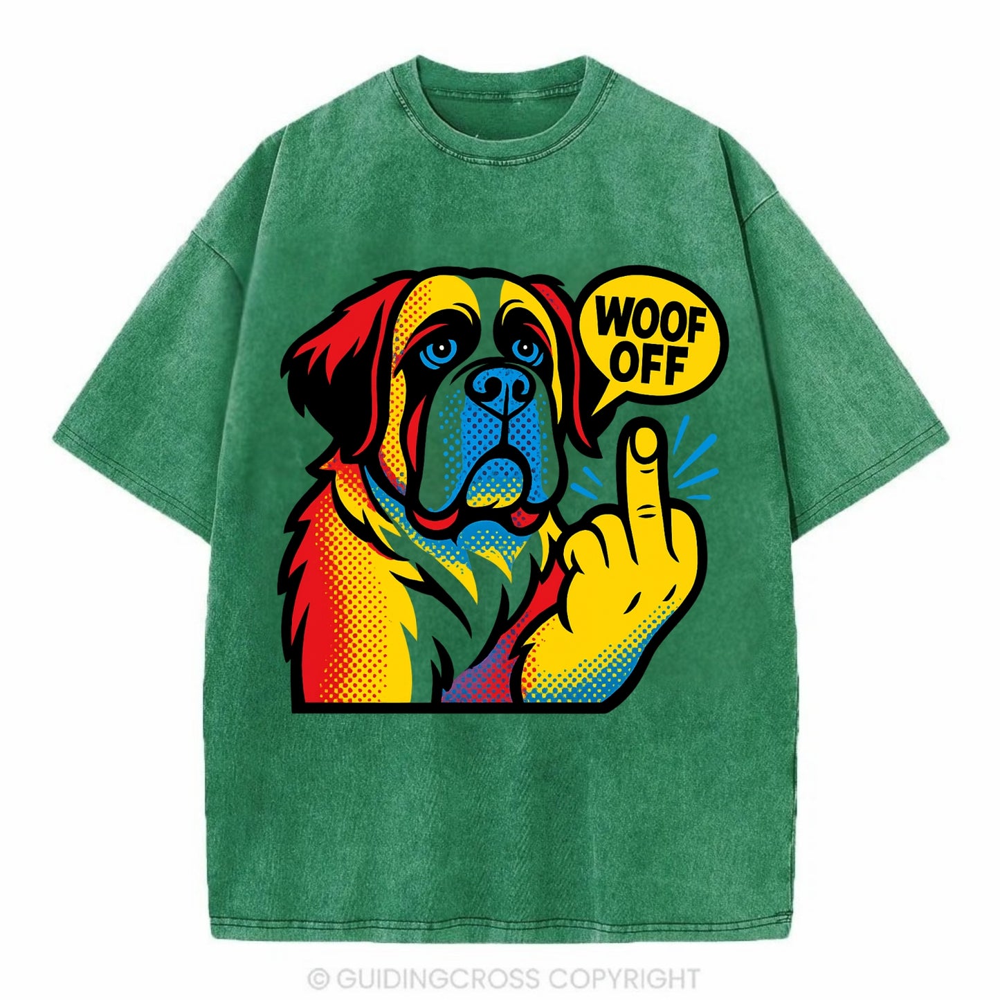 Saint Bernard with gentle giant face and droopy jowls, huge paw raised - Vintage T-shirt - Forest Mist(Green)