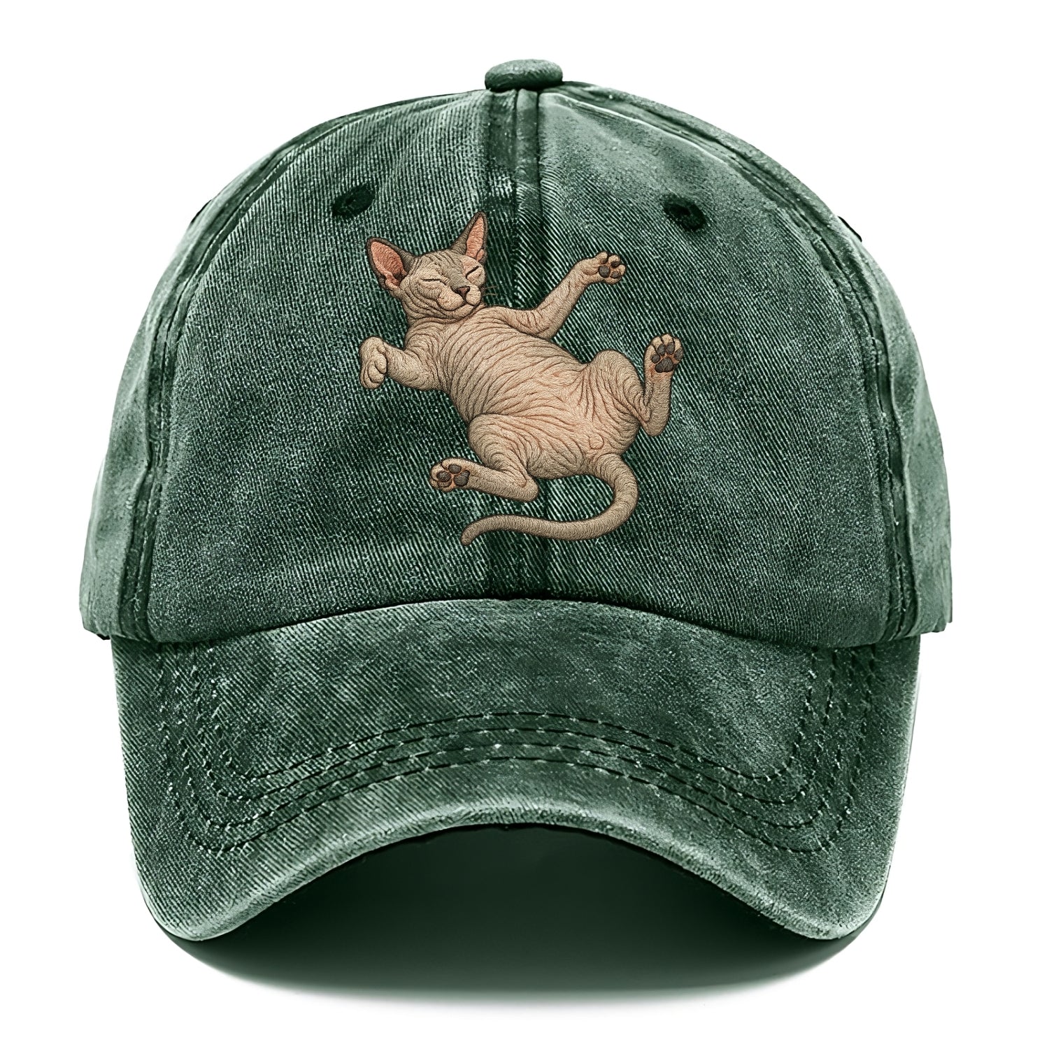 Sphynx  fully relaxed sprawled out embro Classic Cap - Forest Mist(Green)