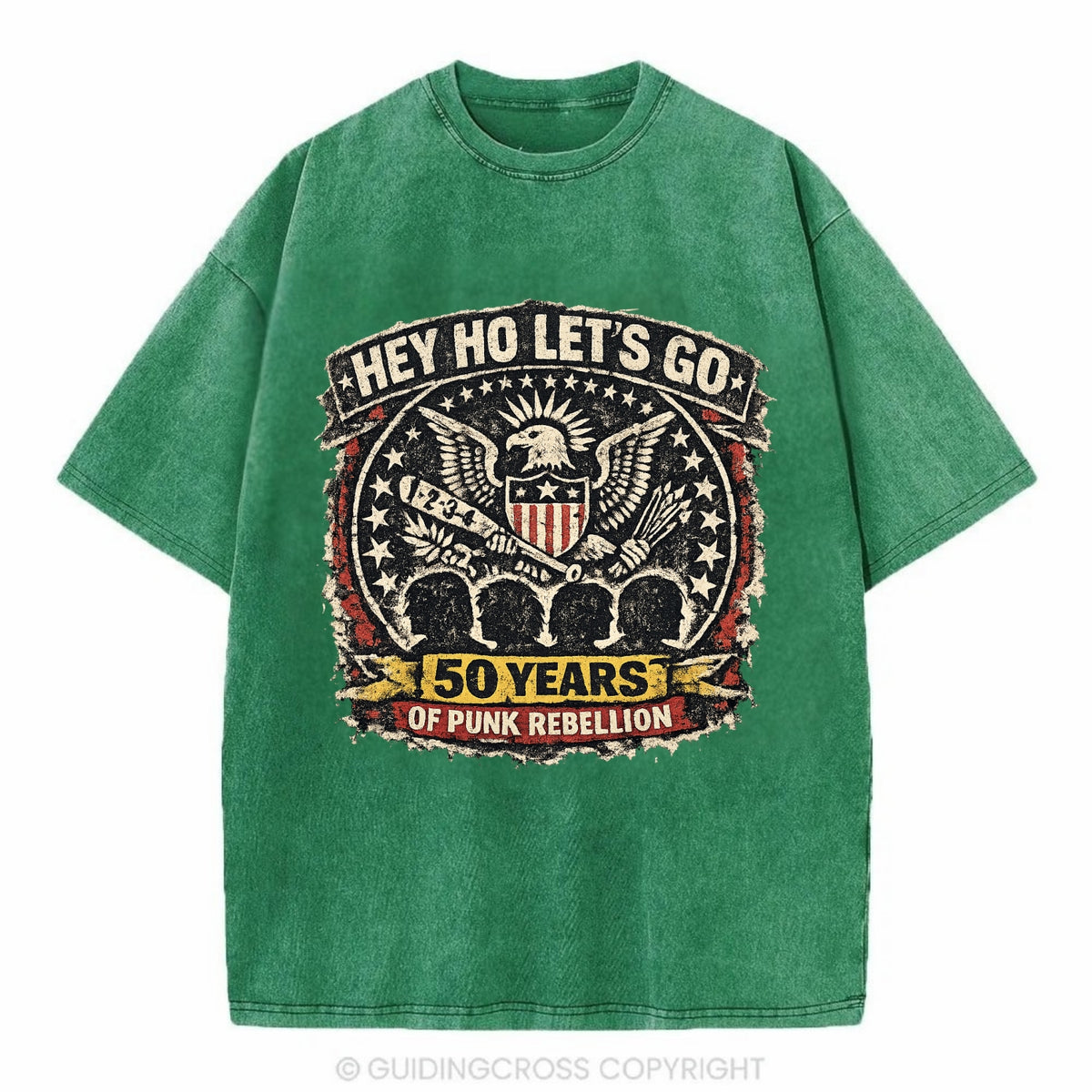 RAMONES LEGACY | Hey Ho Let's Go typography | Presidential seal parody | Four - Vintage T-shirt - Forest Mist(Green)