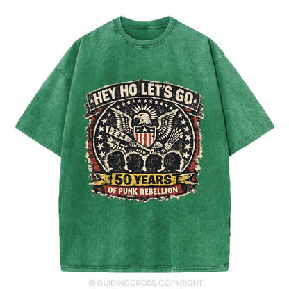 RAMONES LEGACY | Hey Ho Let's Go typography | Presidential seal parody | Four - Vintage T-shirt - Forest Mist(Green)