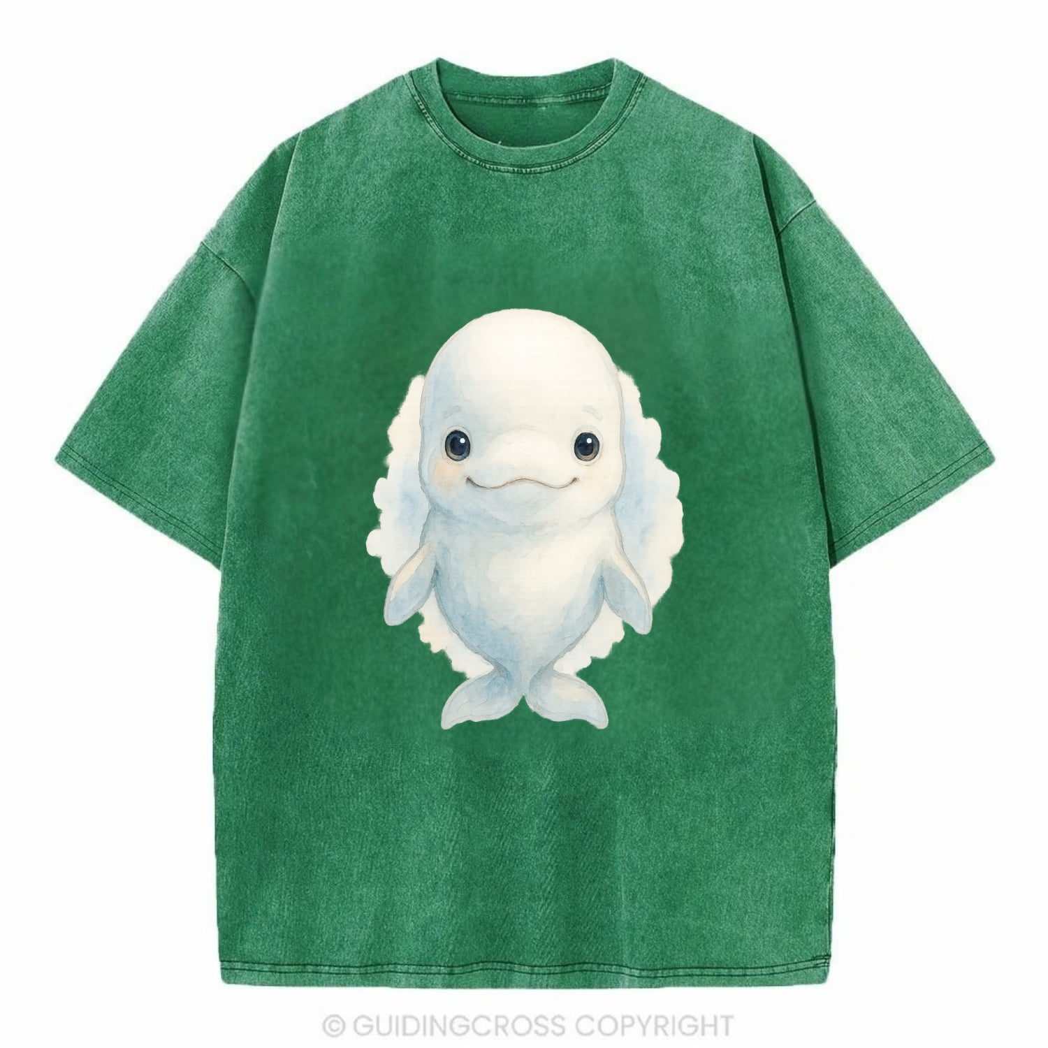 Baby Beluga Whale - pure white, rounded forehead, small eyes with big - Vintage T-shirt - Forest Mist(Green)