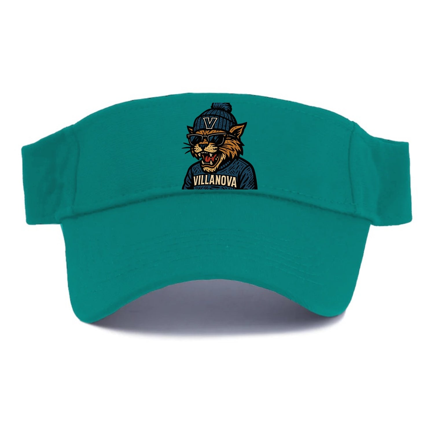 Villanova Wildcat wearing Villanova beanie with V patch - Visor - Forest Mist(Green)