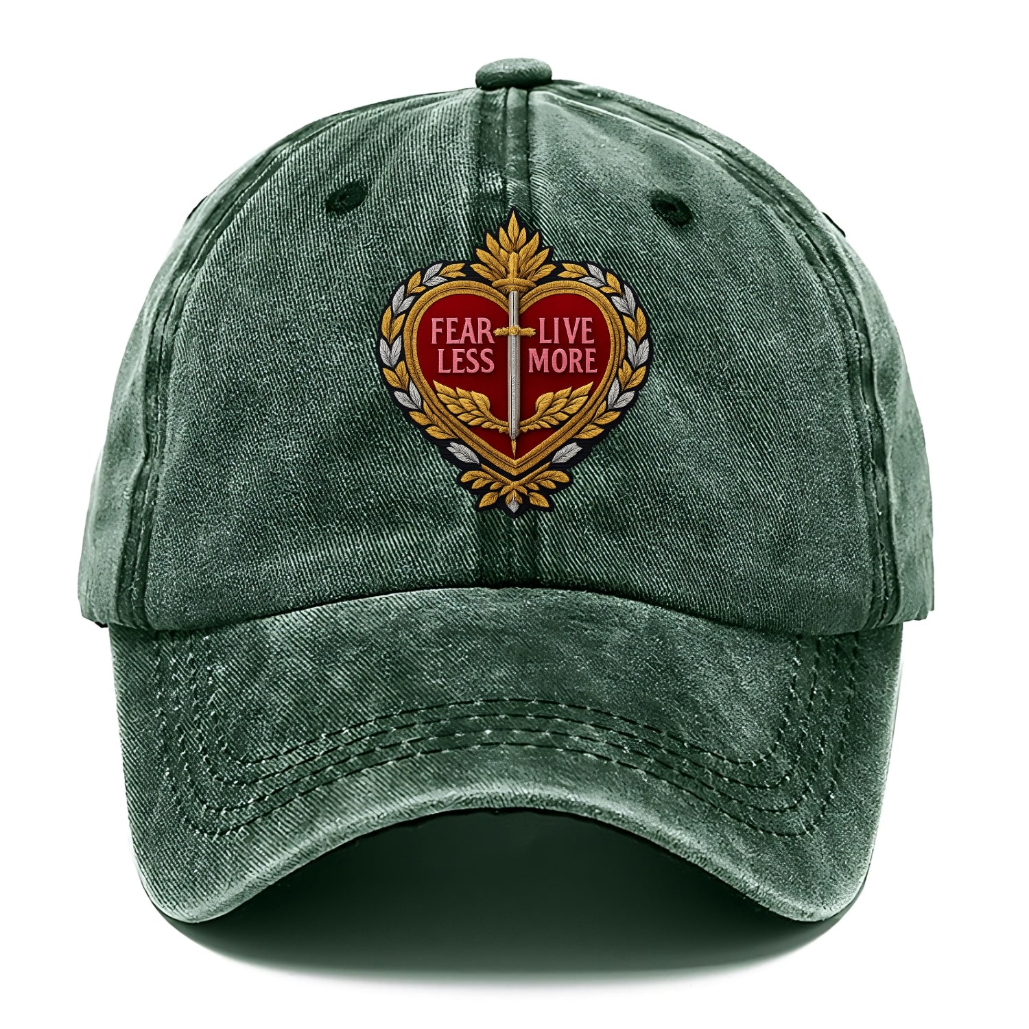 FEAR LESS LIVE MORE - heart with text in red , courage - Classic Cap - Forest Mist(Green)