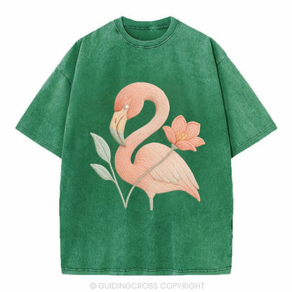 Peach Flamingo - Vintage T-shirt - Forest Mist(Green)