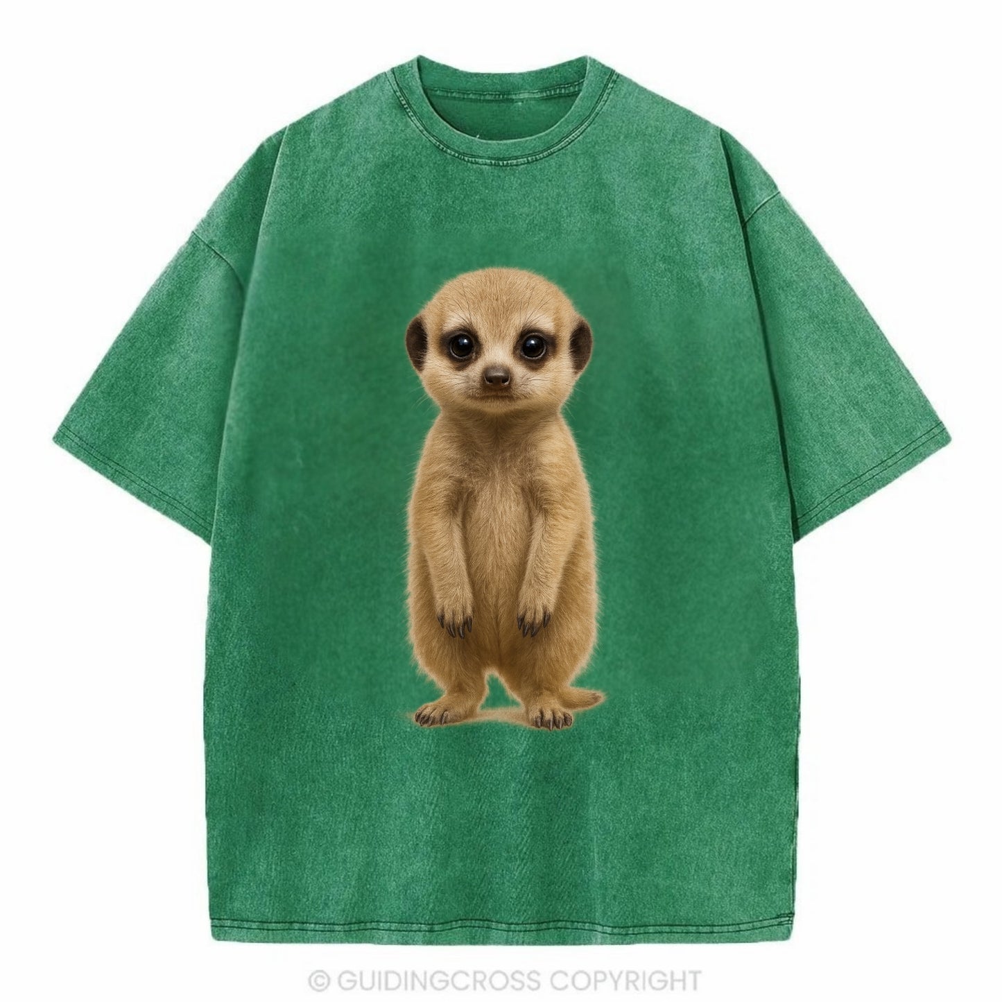 Baby Meerkat - tan fur, dark eye patches, alert stance, bright eyes, - Vintage T-shirt - Forest Mist(Green)