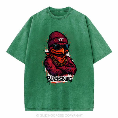 Blacksburg HokieBird wearing Virginia Tech beanie with VT patch - Vintage T-shirt - Forest Mist(Green)