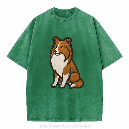 Shetland Sheepdog - Sable and white embr Vintage T-shirt - Forest Mist(Green)