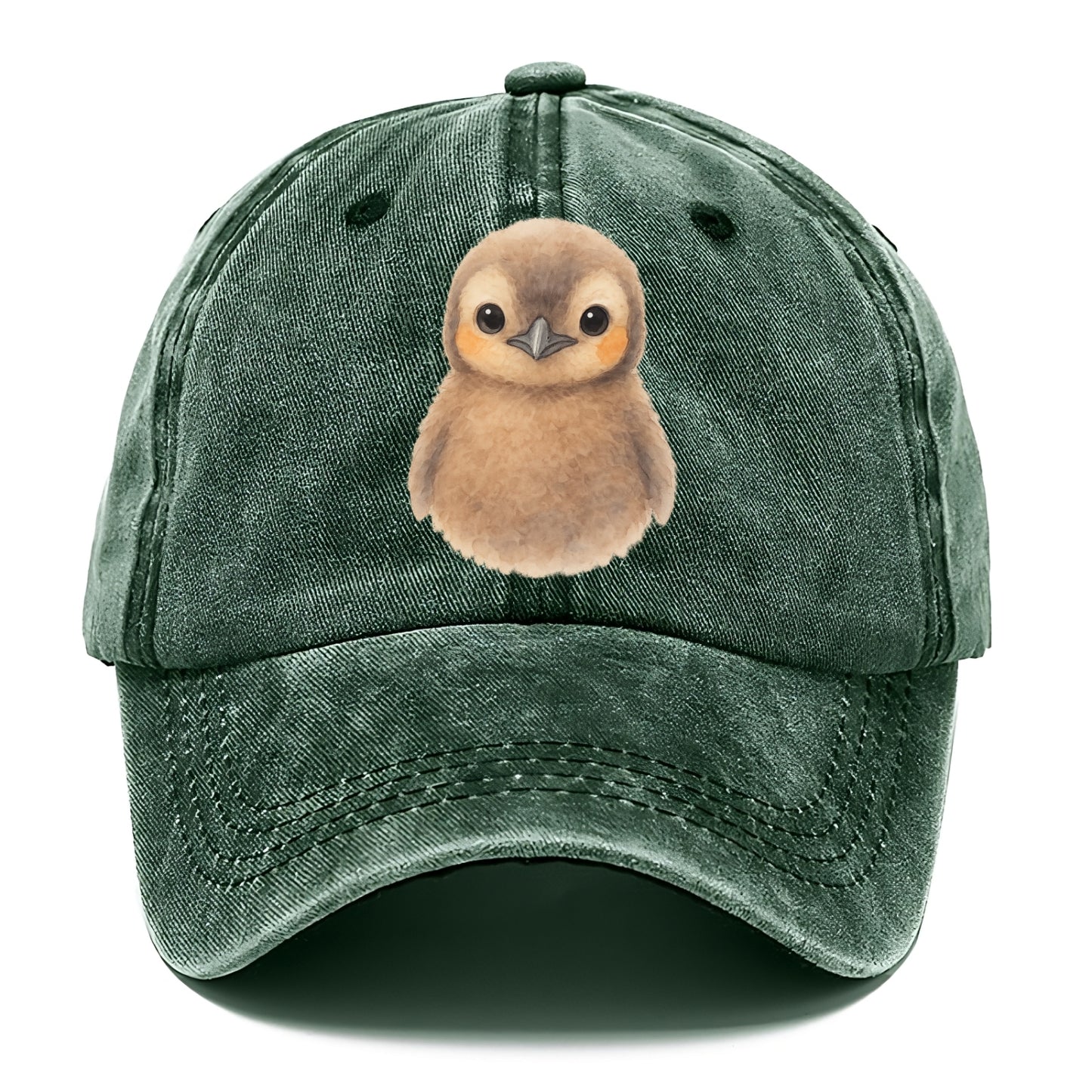 Baby King Penguin - orange cheek patches, fluffy brown, large eyes, front-facing, - Classic Cap - Forest Mist(Green)