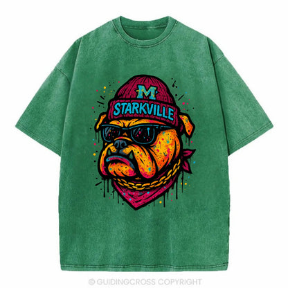 Starkville Bulldog wearing Mississippi State beanie with M patch - Vintage T-shirt - Forest Mist(Green)