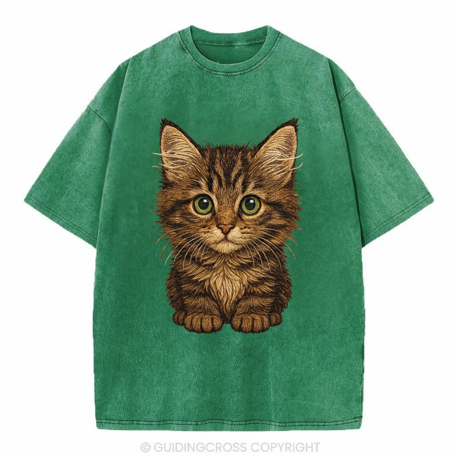 Baby Maine Coon Kitten - large fluffy tabby, tufted ears, big green eyes, - Vintage T-shirt - Forest Mist(Green)