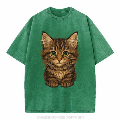Baby Maine Coon Kitten - large fluffy tabby, tufted ears, big green eyes, - Vintage T-shirt - Forest Mist(Green)