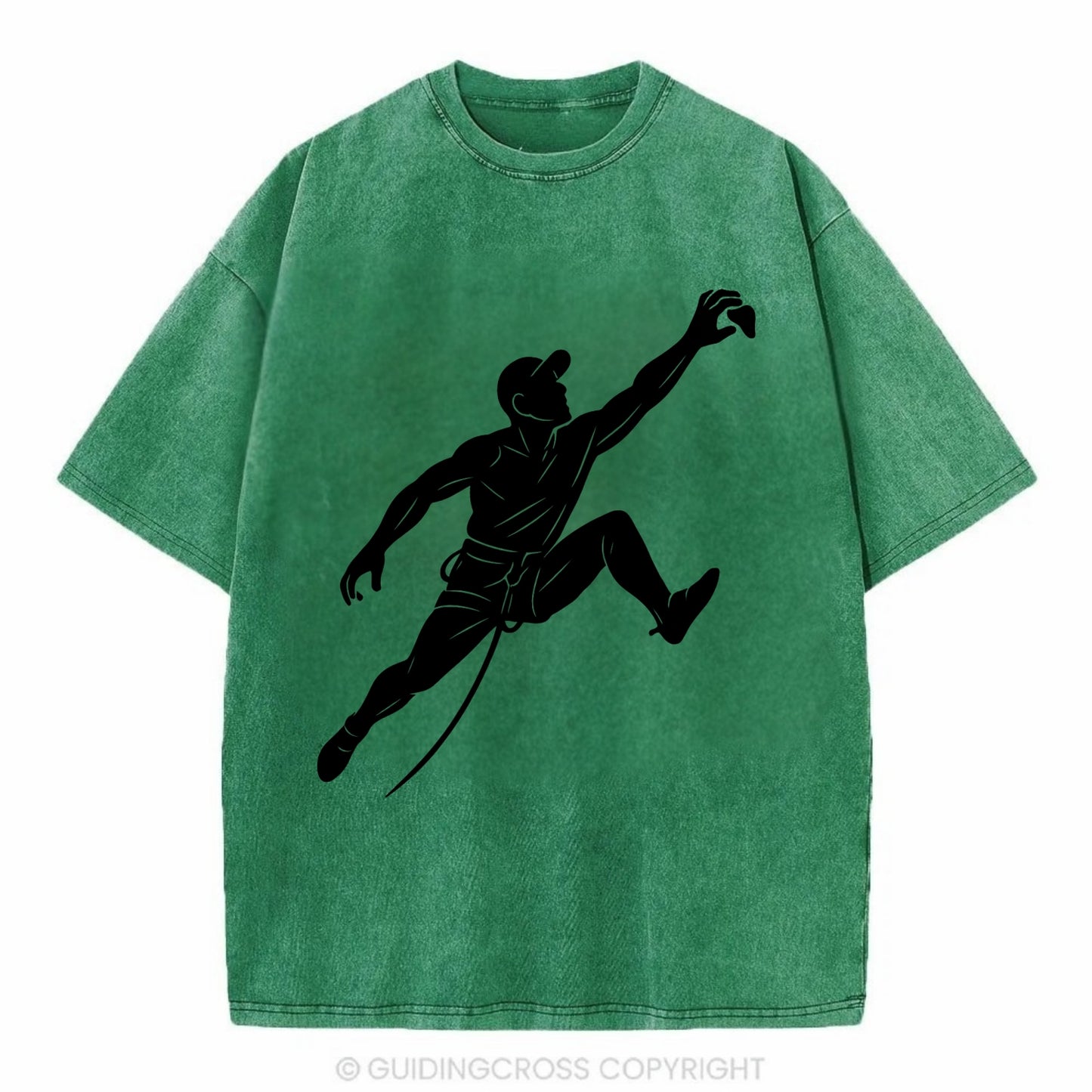 Rock wall climber reaching hold - Vintage T-shirt - Forest Mist(Green)